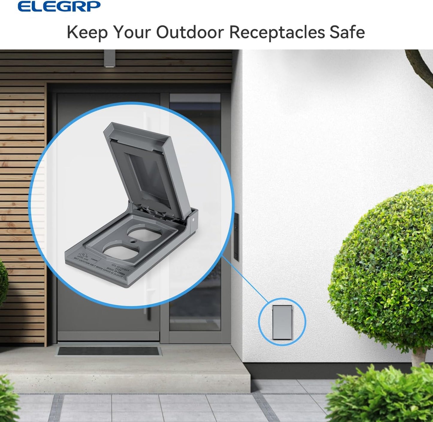 ELEGRP Horizontal Outdoor Cover for Duplex Receptacles, 2-Hole Weatherproof Wall Plate, Outdoor Electrical Outlet Cover, Standard Size 1-Gang 4.55” x 3.02”, Thermoplastic, 1 Pack, Grey