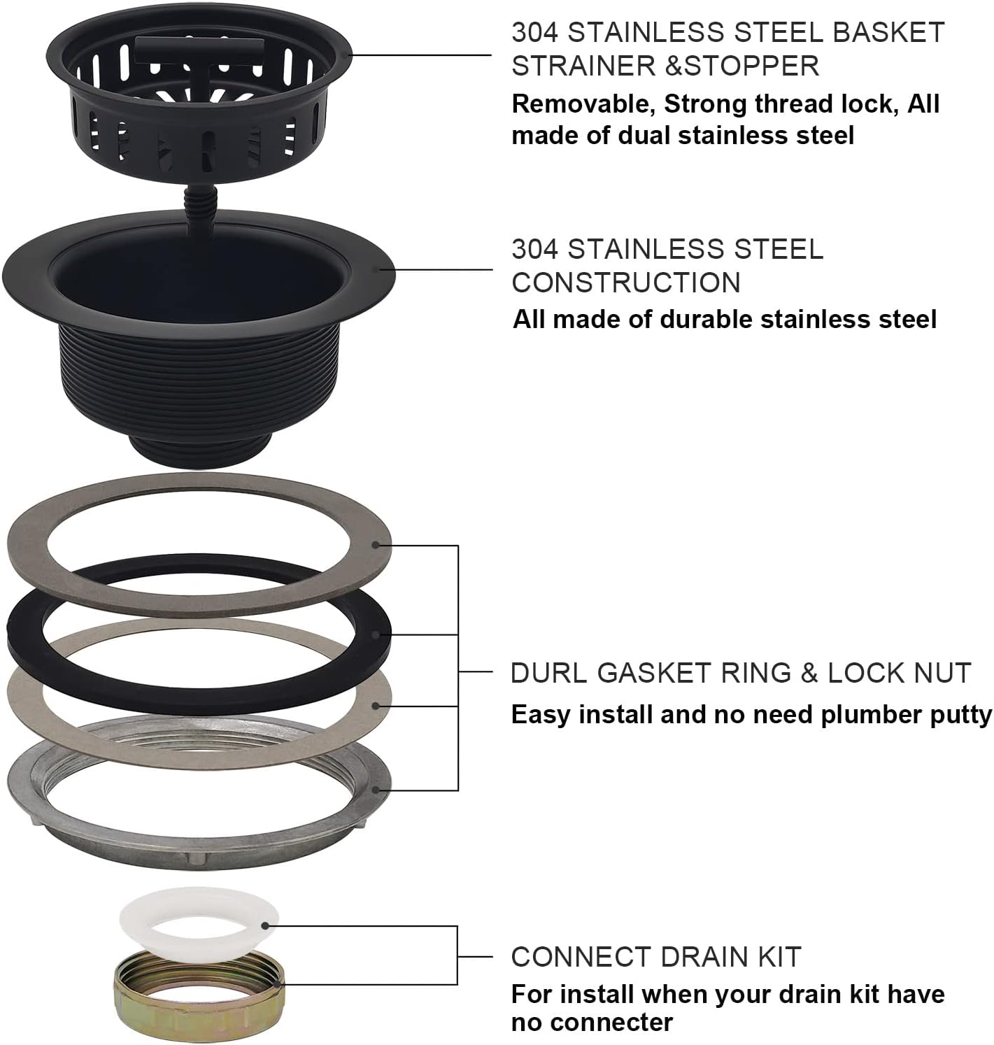 EADOT 3-1/2 Inch Brushed Nickel Sink Strainers for Kitchen Sink, Stainless Steel Kitchen Sink Drain Strainer Assembly with Strainer Basket And Drain Stopper, US Standard Kitchen Sink Drain Replacement