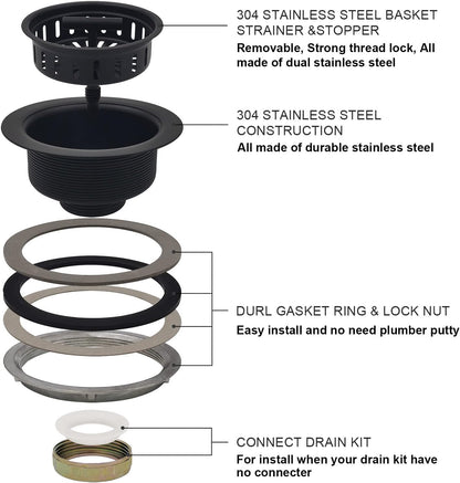 EADOT 3-1/2 Inch Brushed Nickel Sink Strainers for Kitchen Sink, Stainless Steel Kitchen Sink Drain Strainer Assembly with Strainer Basket And Drain Stopper, US Standard Kitchen Sink Drain Replacement