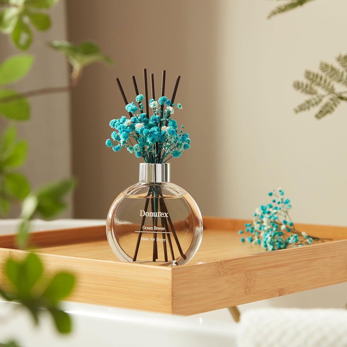 Flower Reed Diffuser Set 5.07oz Satin Rose Scent Diffuser with Sticks Home Fragrance Reed Diffuser for Bathroom Shelf Decor
