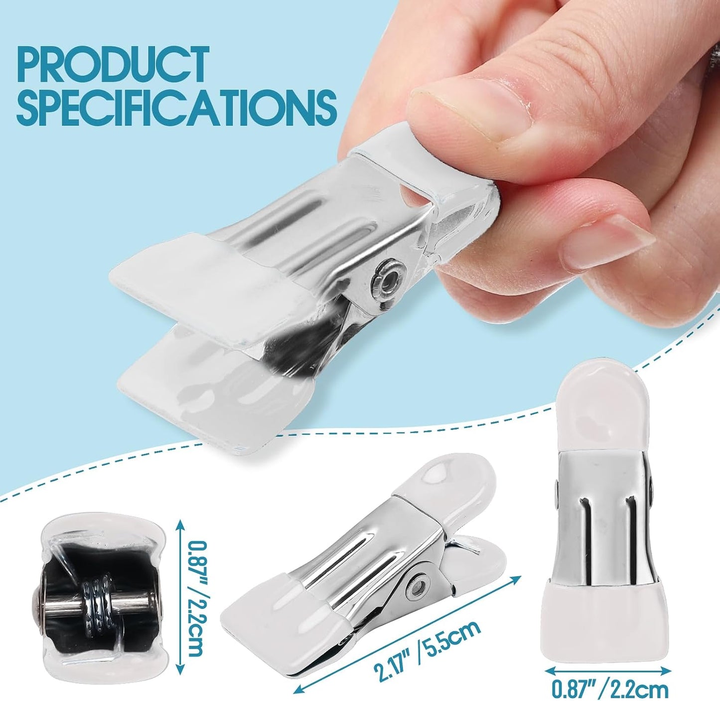 Clothes Pins Heavy Duty, 30 Pack, 2.17 Inch Metal Chip Clips, Clothespins for Photo Drying Clothesline Laundry Sock, Bag Clips for Food Kitchen Stainless Steel with Rubber, 6 Colors