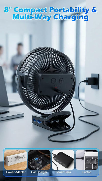 Meudeen 5000mAh Rechargeable Clip on Fan - 6 Inch Portable Fan - with Timer & LED Lantern - Battery Powered Golf Cart Fan - 5 Speeds Quiet Small Desk Fan for Camping - Stroller - Bedroom