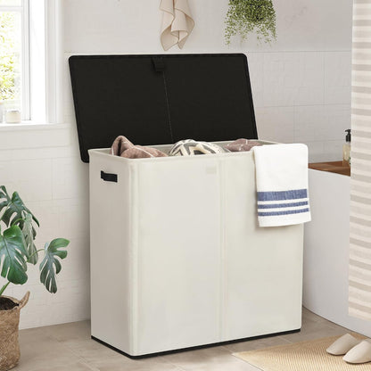 WOWLIVE Laundry Hamper with Lid,160L Large Laundry Basket 3 Section with Removable Washing Bags,Collapsible Waterproof Dirty Clothes Hamper for Laundry Room Bathroom Dorm,Beige