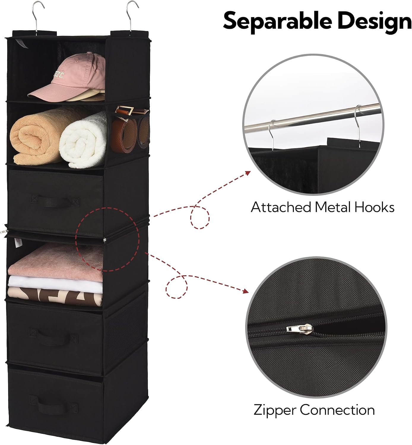 GRANNY SAYS Hanging Closet Organizer 6 Shelves, Closet Organizers and Storage with 5 Drawers, 6 Side Pockets Closet Hanging Organizer, Hanging Storage Organizer for Closet, Baby Clothes, Gray