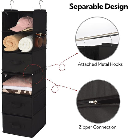 GRANNY SAYS Hanging Closet Organizer 6 Shelves, Closet Organizers and Storage with 5 Drawers, 6 Side Pockets Closet Hanging Organizer, Hanging Storage Organizer for Closet, Baby Clothes, Gray