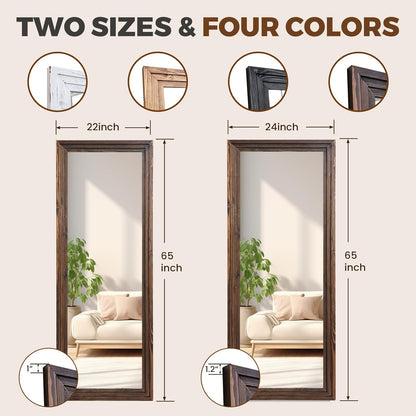 65"x22" Full Length Mirror Solid Wood Frame Floor Mirror with Stand for Living Room, Bedroom Hanging Standing or Leaning, Brown