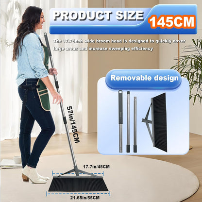 17.7inch Wide Large Broom for Sweeping Indoor or Outdoor, Whole Length 57inch Long Handle Heavy Duty Broom with Soft Bristle