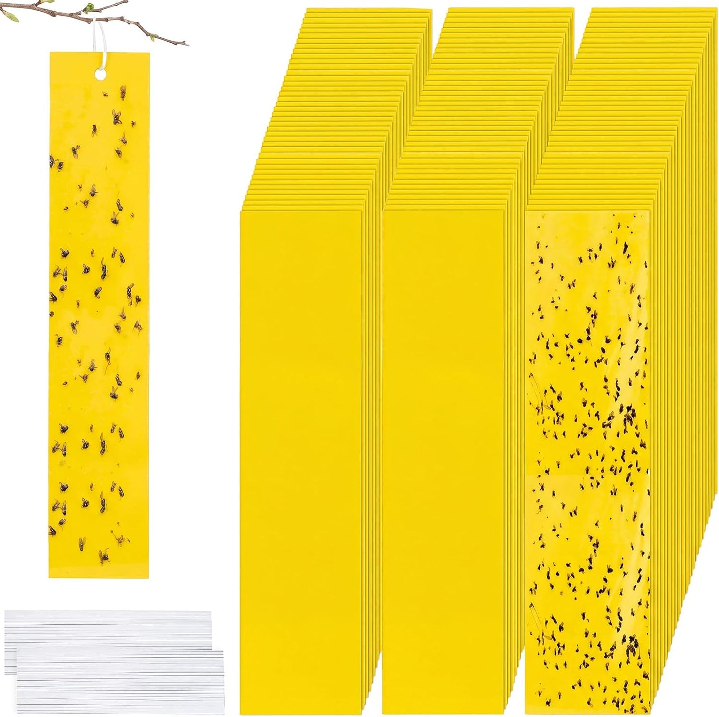 250 Pack Yellow Sticky Fly Traps for Gnats Indoor Outdoor with Twist Ties Double Sided Hanging Fly Paper Strips for Plant Insect Mosquitoes Fruit Flies Garden Farm Kitchen (2 x 10 Inch)