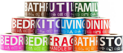 600 Home Moving Labels for 3 Bedroom House — 12 Color-Coded Room Labels (50 Each) + Fragile Stickers for Moving Boxes, Supplies, Wardrobe Boxes, Apartment Moves