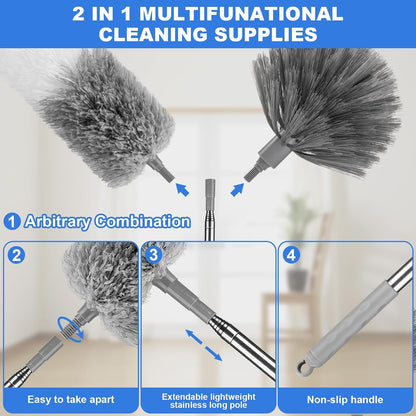 Dusters for Cleaning,Feather Duster with Extension Pole,Ceiling Fan Cleaner Duster,Long Duster Extended Handle,Blind Cleaner Dusting