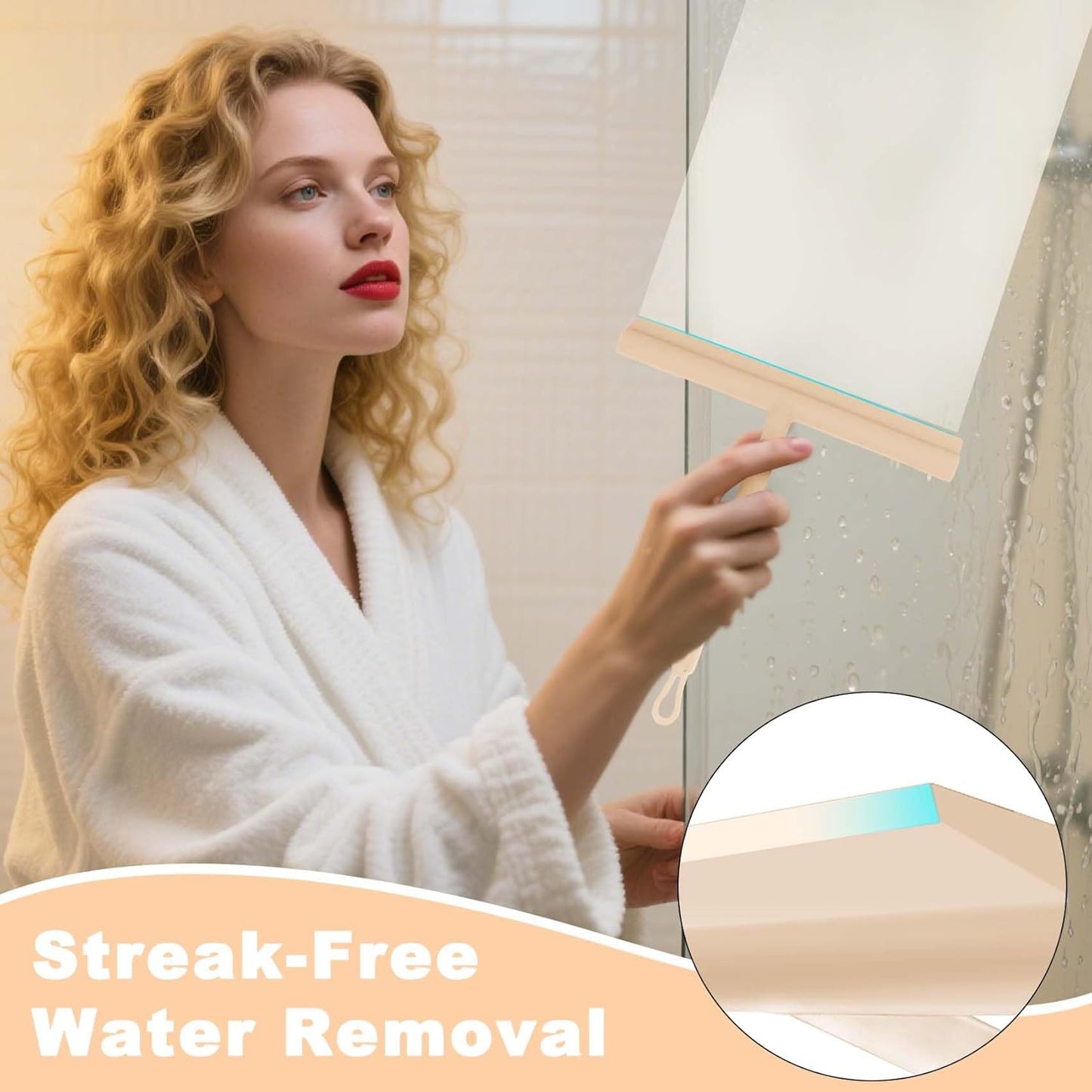 Squeegee for Shower Glass Doors, Resilient Loop - No-Drill & Adhesive Hook, Silicone Shower Squeegee with Stainless Steel Core, Cleaning Tool for Home, Kitchen, Bathroom & Car - Black