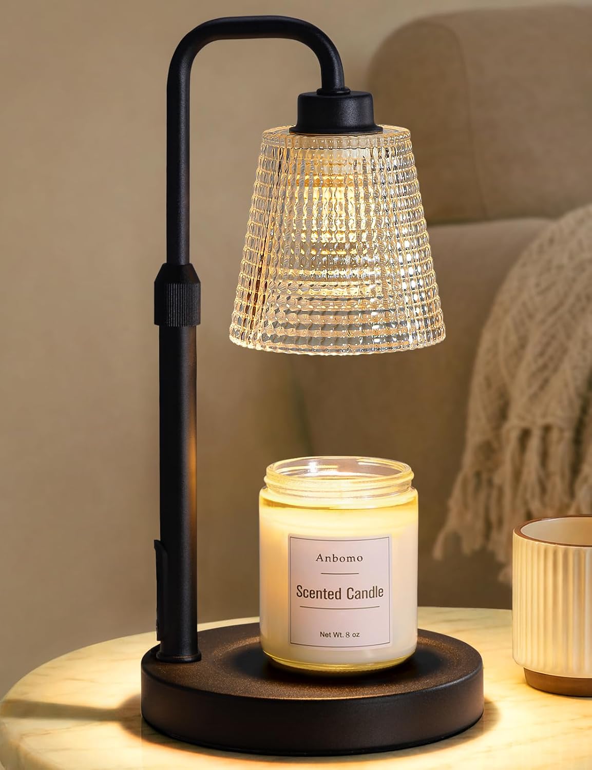 Candle Warmer Lamp with Timer Dimmable, Wax Warmer for Scented Jar Candles, Adjustable Height Candle Lamp for Home Decor, Birthday Gifts for Women Mom House Warming Gifts, Matte Black