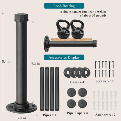 Cast Iron Wall Mounted Clothes Rack, Heavy Duty Industrial Pipe Clothing Rack for Hanging Clothes, Garment Racks for Wardrobe Organizers and Storage, DIY Closet Rods Closet Bar (Black 2 Pack, 12 in)