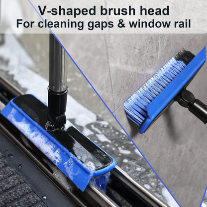 Grout Cleaner Brush with Long Handle, V-Shaped Floor Scrub Brush Swivel Grout Brush Stiff Bristle Floor Grout Scrubber for Bathroom, Tile Line, Crevice, Kitchen, Wall, Deck, Garage (Blue)