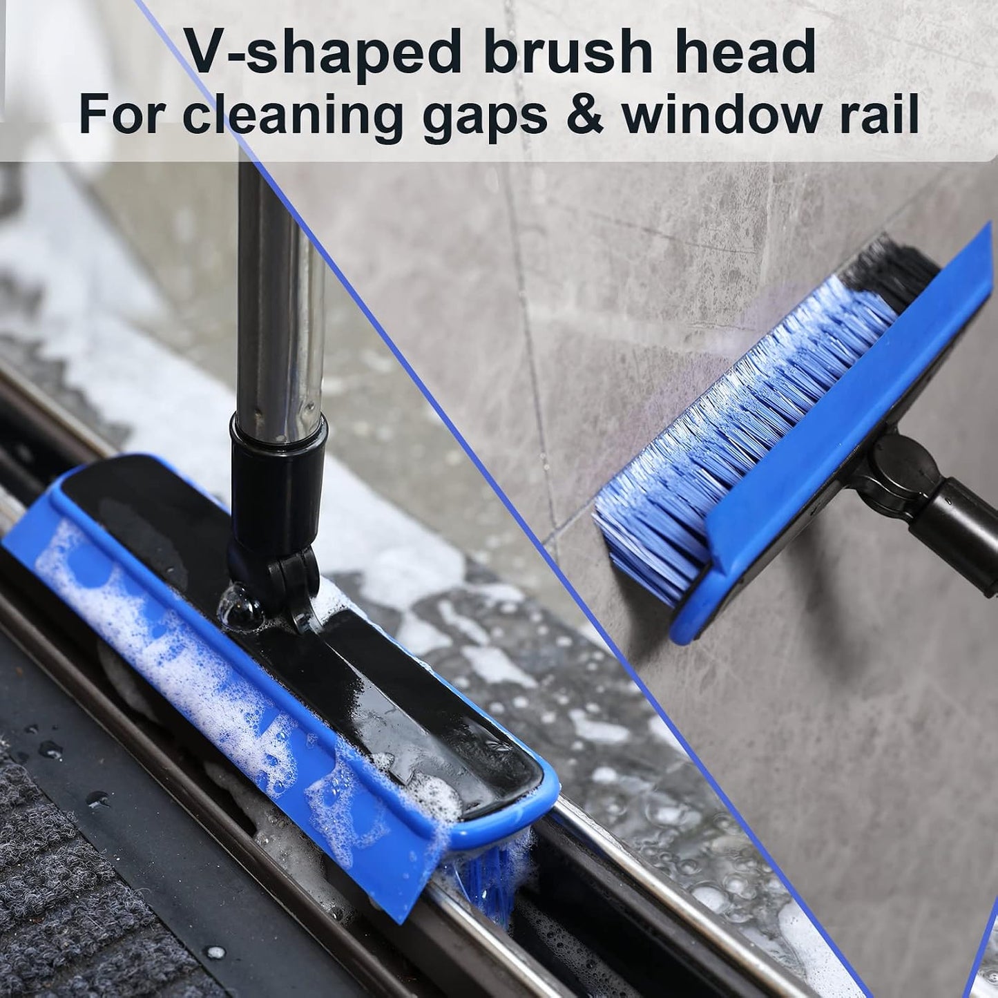 2 in 1 Floor Scrub Brush Grout Brush with 57.8" Long Handle,120°Rotatable Shower Tile Grout Cleaner Scrubber,V-Shaped Corner Brush for Hard to Reach Areas (Orange)