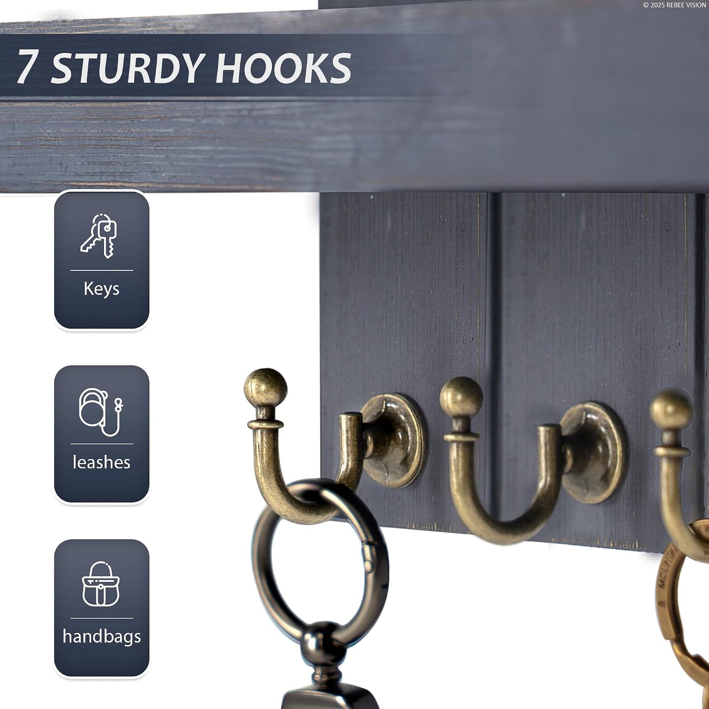 Rebee Vision Decorative Key Holder Wall Mount - Rustic Key Holder for Wall with Shelf and Mail Organizer for Living Room Decor - Home Essentials for Home Improvement (Brown, 3.54" x 10" x 7.28")