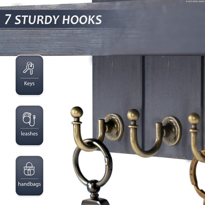 Rebee Vision Decorative Key Holder Wall Mount - Rustic Key Holder for Wall with Shelf and Mail Organizer for Living Room Decor - Home Essentials for Home Improvement (Brown, 3.54" x 10" x 7.28")