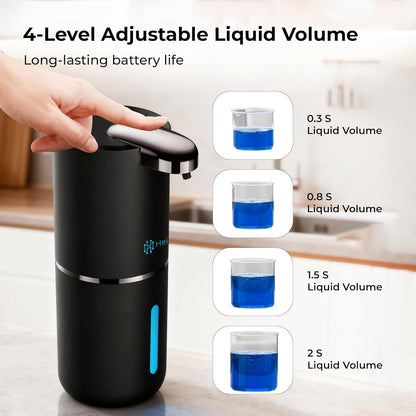 Automatic Touchless Foam Soap Dispenser - USB-C Rechargeable Foaming Soap Pump, IPX5 Waterproof for Bathroom & Kitchen, 12.8oz, Wall Mount or Countertop (Black)