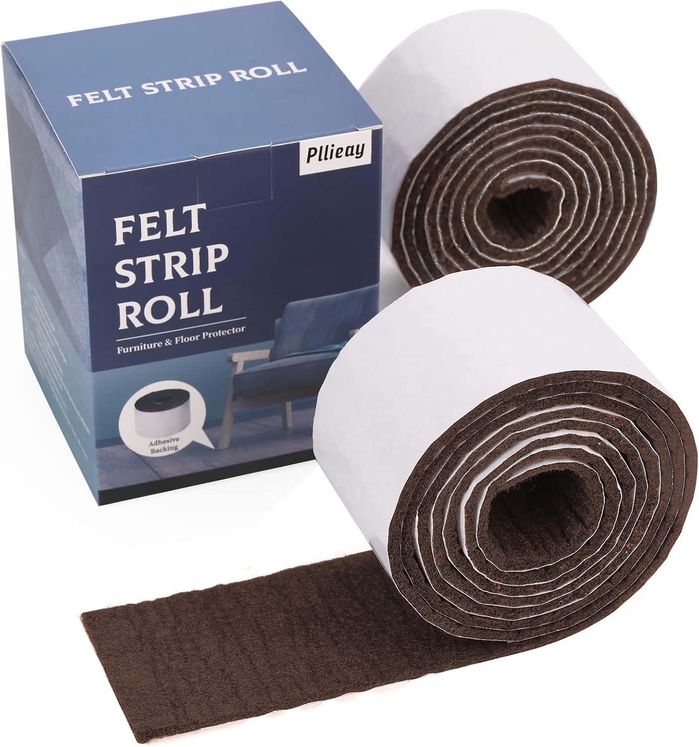 Pllieay 2 Pack Felt Strip Rolls with Adhesive Backing Heavy-Duty Felt Furniture Pads for Hardwood Floors and Rocking Chair to Protect Surface from Scratches & Damage(Brown, 118 x 2 x 0.12 Inch)