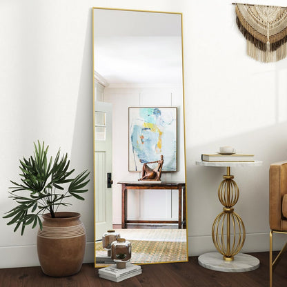 VooBang Mirror Full Length - 21" x 57" Floor Mirror with Stand, Aluminum Alloy Frame Full Body Mirror, Standing Hanging or Leaning Against Wall for Bedroom and Living Room, Black