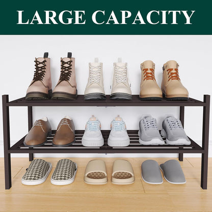 Smiry Bamboo Shoe Rack, 3 Tier Free Standing Wooden Shoe Organizer, Stackable Wood Shoe Storage Shelf for Closet, Entryway, 5 Horizontal Slats, 26.8"x11"x18.3", Natural