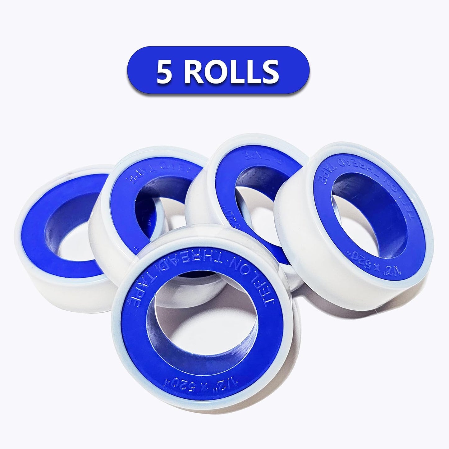 5 Rolls 1/2 Inch(W) X 520 Inches(L) Teflon Tape PTFE Thread Sealant Plumbers Tape for Seal Water Pipe, Shower Head,Prevent Leakage Duct Sealant Tape