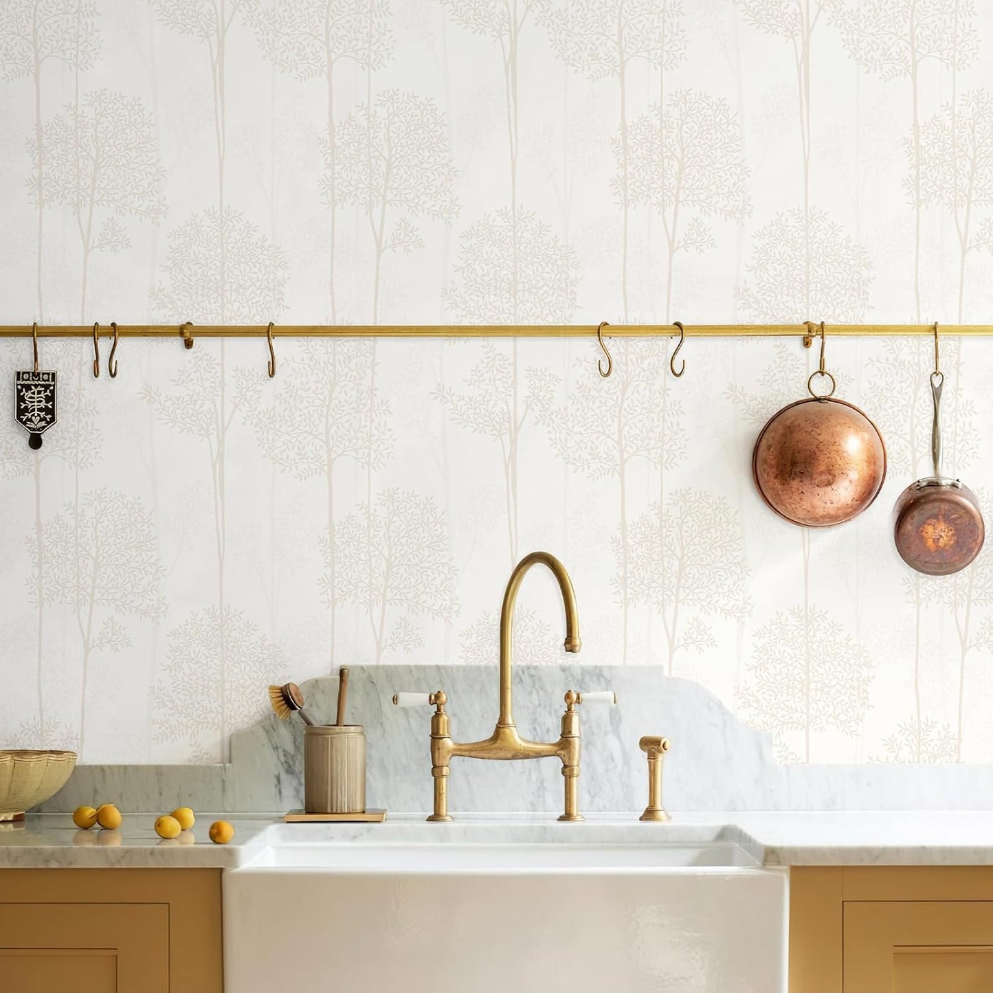 JiffDiff Warm White Self Adhesive Wallpaper with Waterproof, Farmhouse Removable Peel and Stick Wallpaper for Bathroom and Cabinets Decor, Botanical Renter Friendly Contact Paper 17.3" X 120"