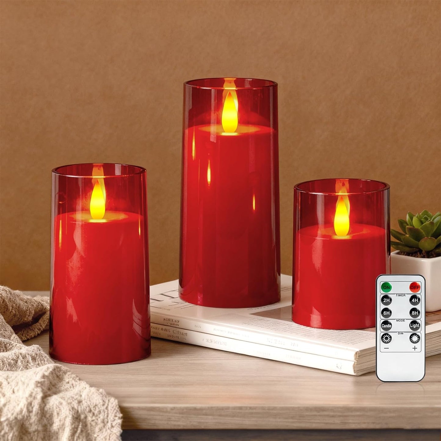Raycare Flameless Electronic Pillar Candles with Remote Control and Timer- Battery Operated Realistic Flickering LED Fake Candle for Home, Wedding, Valentine's Day, Decor,White,Set of 2(3"x6"6")