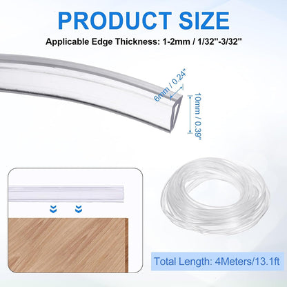 uxcell Clear Edge Trim, 13.1Ft Silicone U Channel Edge Protector, Edges Guards Fits 1/32"-3/32" for Car Doors Sheet Metal Parts (3/16" W x 3/8" H)