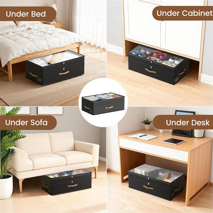 Under Bed Storage with Wheels, 2-Pack Underbed Storage Containers, No Assemble 11 inches 90L XXL Large Adjustable Storage Bins with Clear Lids, Rolling Storage for Clothes, Shoes, Blankets, Gray