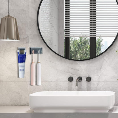 5 Slots Toothbrush Holder Wall Mount with Cover, Self Adhesive Toothbrushes Storage Organizer Perfect for Dorm Bathrooms and Shower, Holds 5 Toothbrushes. (White)