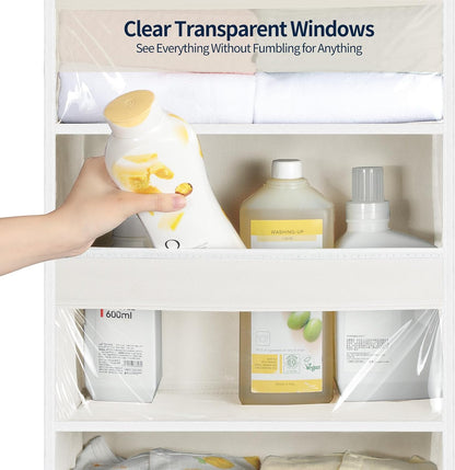 Yecaye Over the Door Organizer 5 Tiers, Heavy Duty Hanging Storage with 5 Large Clear PVC Pockets and 10 Side Pockets, 56lbs Capacity for Closet Door Bathroom Bedroom Nursery Dorm Laundry Room, Grey