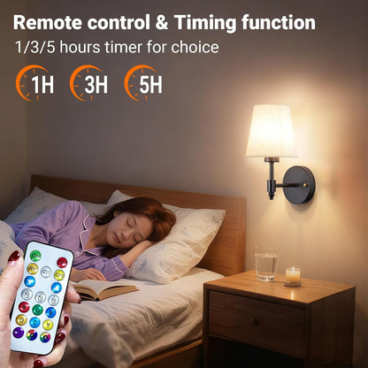 Wall Sconce Battery Operated Wall Light Fixure with Remote Control, Dimmable Battery Operated Wall Sconces Set Of Two, Indoor Wireless Wall Mounted Lamp with Rechargable Bulb For Bedroom Living Room (