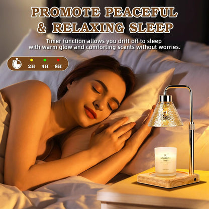 Candle Warmer Lamp Wood with Timer, Dimmable Electric Candle Lamp Warmer for Jar Candles, 2*35 Watt Bulb, Mothers Day Birthday Gifts for Women Men, Decorative Wooden Candle Lamp for Bedroom Home Decor