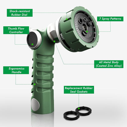 RESTMO Heavy Duty Hose Nozzle, Metal Garden Water Hose Sprayer with 7 Watering Patterns, Thumb Control, On Off Valve, High Pressure Nozzle Sprayer for Watering Plants, Car and Pet Washing, Bronze
