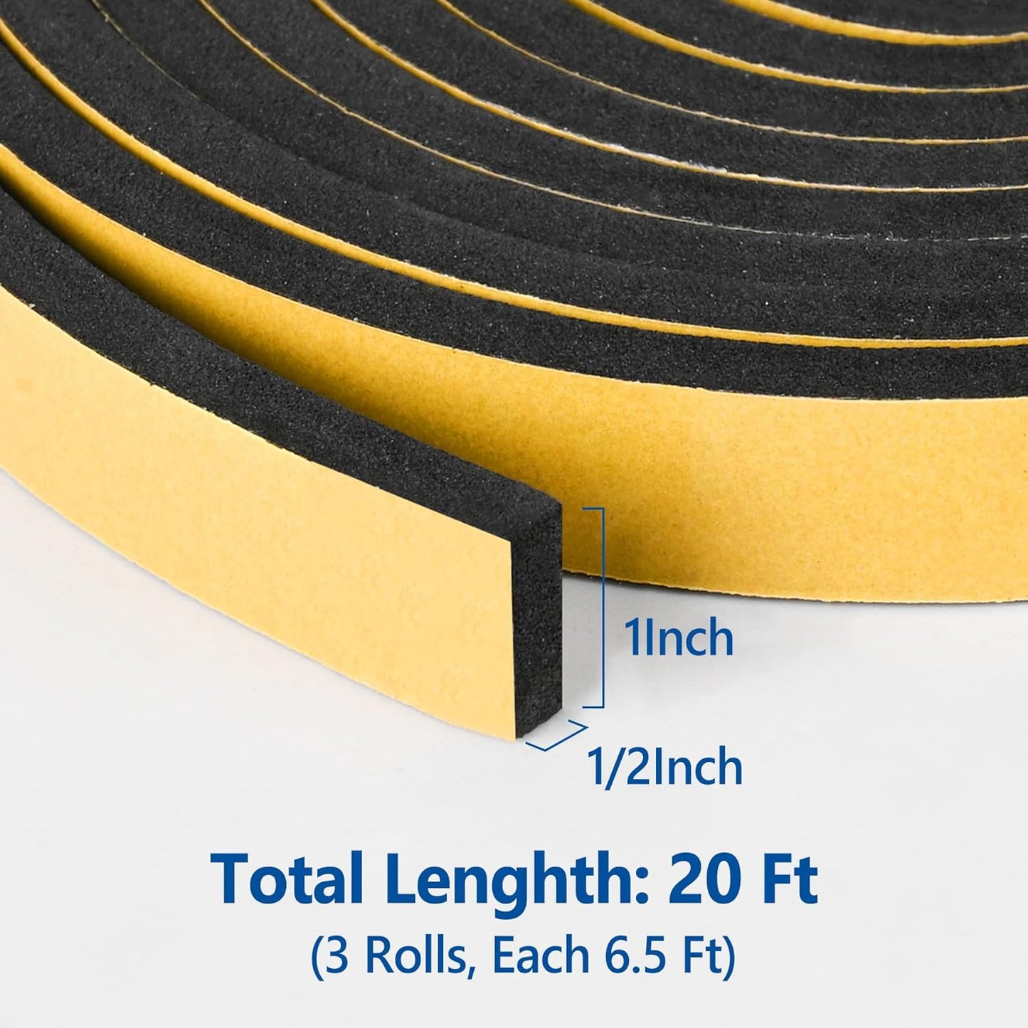 Kikerike Self Adhesive Foam Tape Weatherstrip 1/2In x 1/4In x 16.5Ft High Density Foam Insulation Strips Seal Weather Stripping with Strong Adhesive for Door and Window Sound Isolation Soundproofing