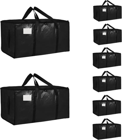 8 Pack-Extra Large Heavy Duty Moving Bags - Waterproof Storage Totes with Handles & Zippers, Foldable for College Dorm, Storage (Clear)