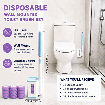 RV Toilet Brush, RV Accessories, Wall Mount Toilet Brush, 64 Toilet Refills | Hands Free Toilet Brush, One-Button Release, RV Toilet Brush and Holder Set, Compact Design, Camper Bathroom Accessories
