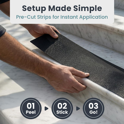 PELEGON Outdoor Stair Treads Non-Slip for Wooden Steps (12 Stairs) 6"x30" Heavy Duty Waterproof Anti Slip Traction Tape, Black Grip Tape Treads Outdoor for Wood, Decks, Ramps