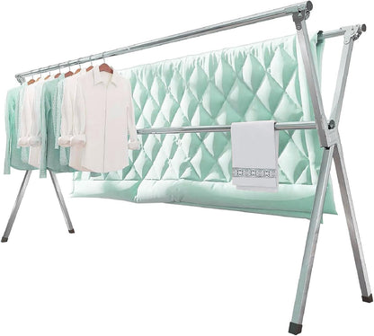 Clothes Drying Rack Folding Indoor Outdoor, Foldable Portable Laundry Drying Rack, Heavy Duty Laundry Hanger Dryer Rack with 20 Hooks (79.55'')