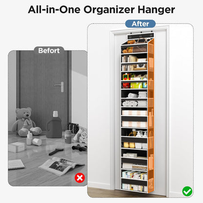 6 Tiers Over The Door Organizer, Heavy Duty Hanging Organizer Storage with Large Capacity Pockets, Behind Door Storage Hanging Shelves for Closet Wall Bathroom Bedroom Nursery Pantry, 1 Pack Grey