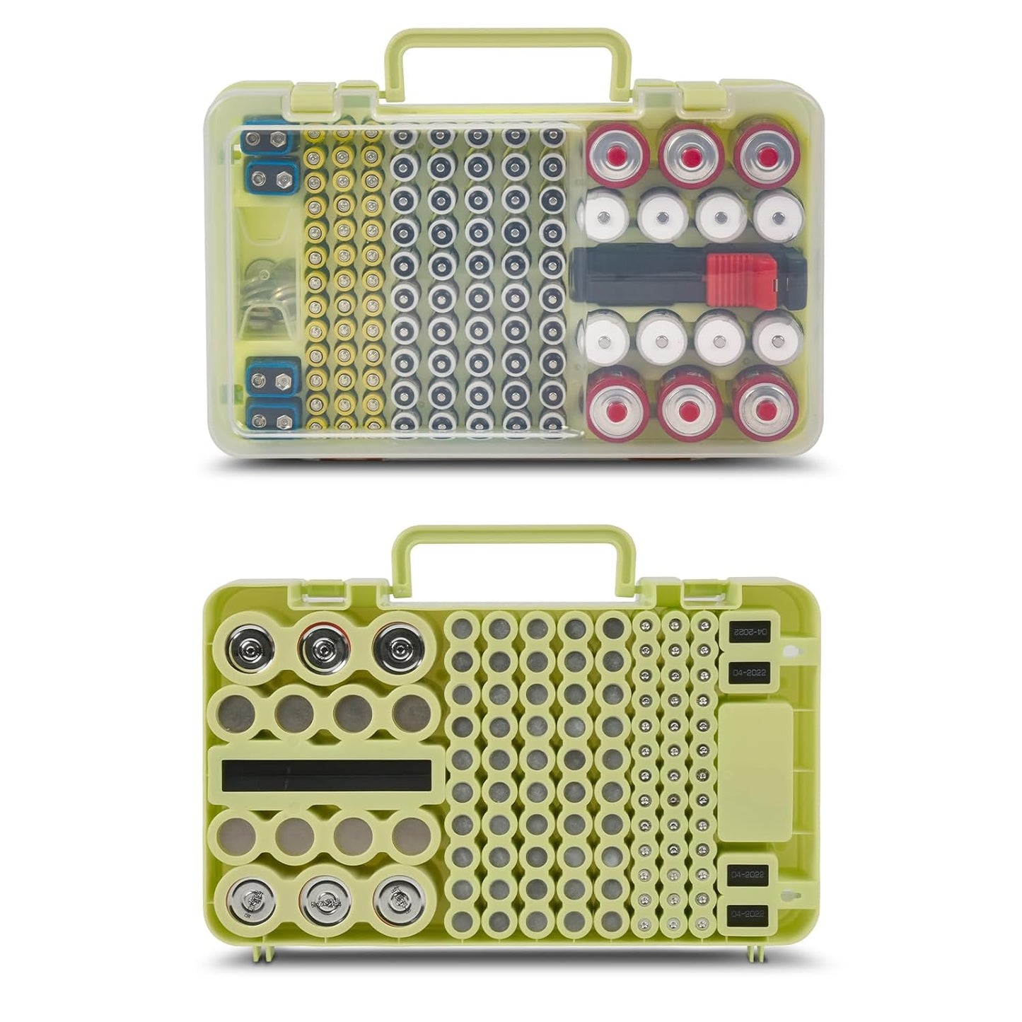 Xuerdon Battery Organizer Storage Case with Tester, 120+ Slots for Home | Hard Plastic for AA AAA C D 9V and Coin Cells, Wall-Mount/Drawer, Home Battery Managemt, Purple, Batteries Not Included