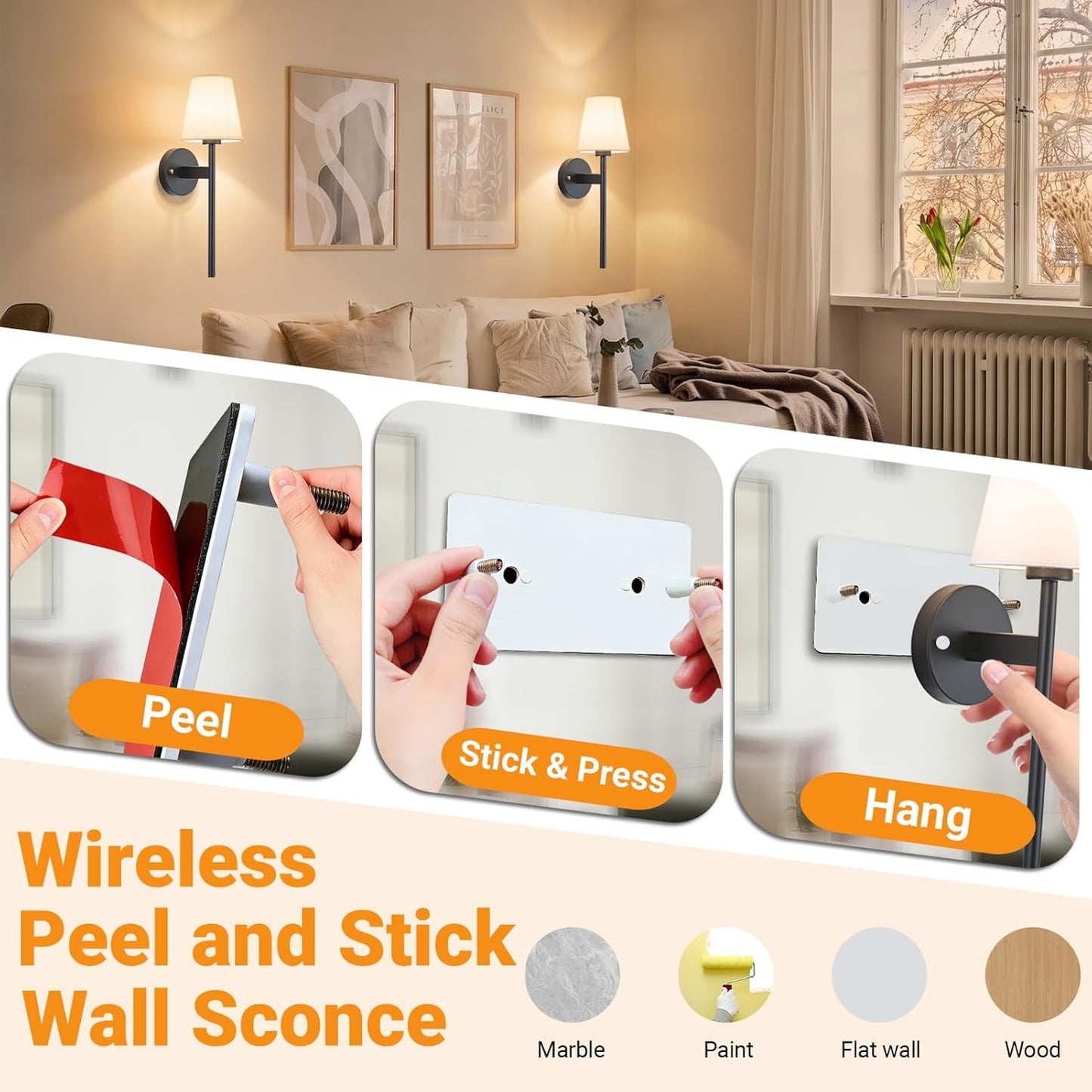 Nekhung Battery Operated Wall Sconces Set of Two, Wireless Battery Wall Light with 10000mAh RGB Dimmable Magnetic Bulb and Remote, Rechargeable Sconce Wall Decor for Bedroom Living Room Hallway
