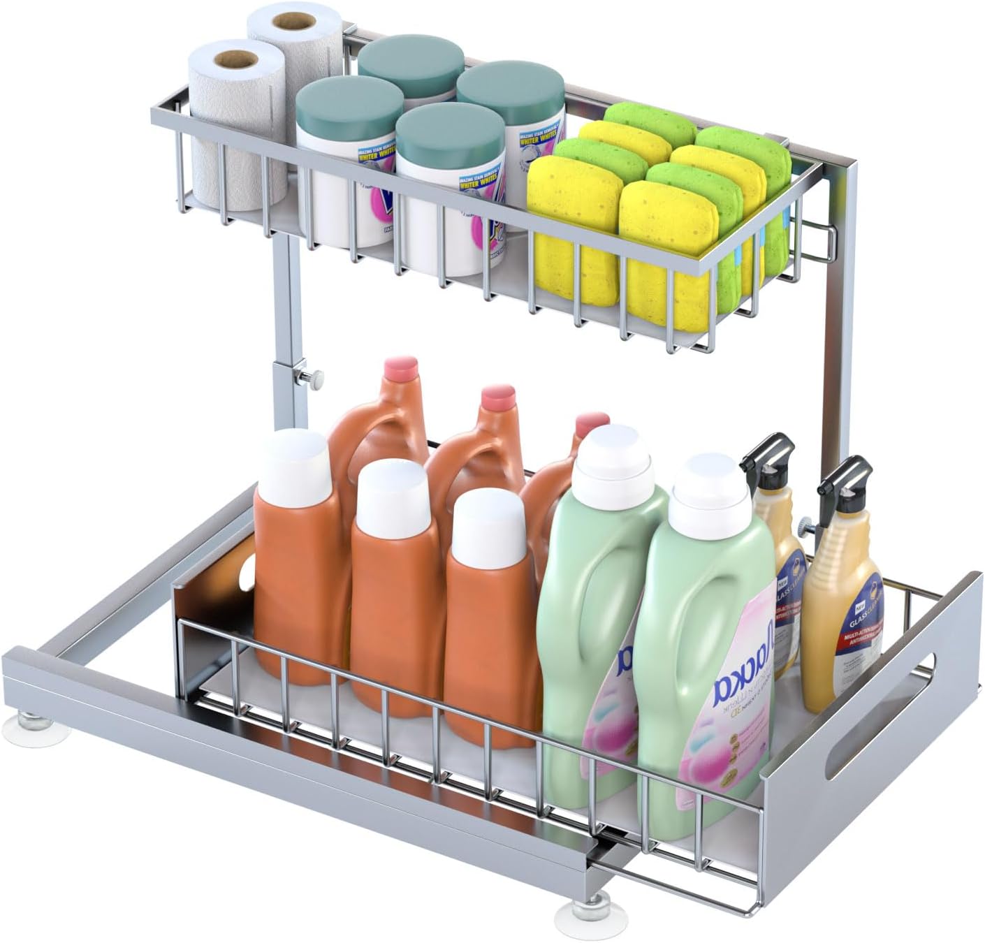 Saydear Under Sink Organizer Storage 2-Tier Premium Metal Pull-Out Kitchen Cabinet Organizer with Sliding Drawer, Height Adjustable, Heavy Duty for Kitchen & Bathroom Organizers 2 Pack Black