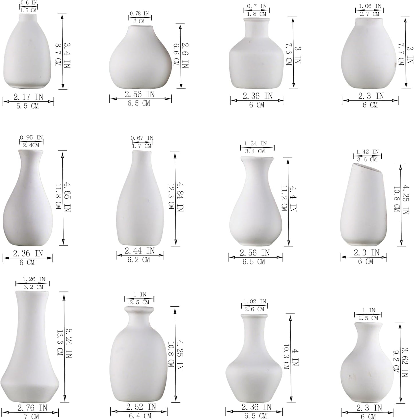 White Ceramic Bud Vase Set of 5, Mini Vases for Flowers, Decorative Small Vases for Home Decor, Boho Wedding Centerpieces, Living Room, Dining Table & Shelf Decor