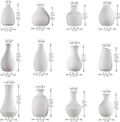 White Ceramic Bud Vase Set of 5, Mini Vases for Flowers, Decorative Small Vases for Home Decor, Boho Wedding Centerpieces, Living Room, Dining Table & Shelf Decor