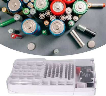 Versatile Battery Organizer with Tester, Original Wall-Mount Storage, Clear-Lid Mountable Storage Box for Secure Energy Cell Management