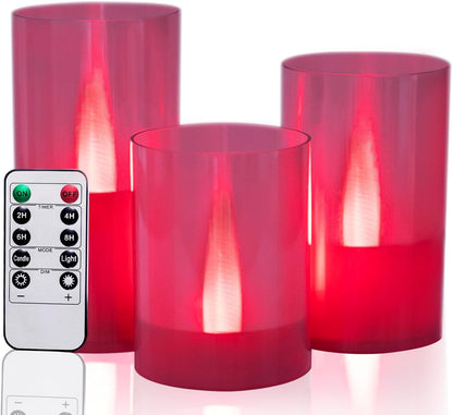 LANKER Flameless Candles with Remote Control and Timer, Battery Operated LED Pillar Candles, Romantic Light, Set of 3 (Warm White)