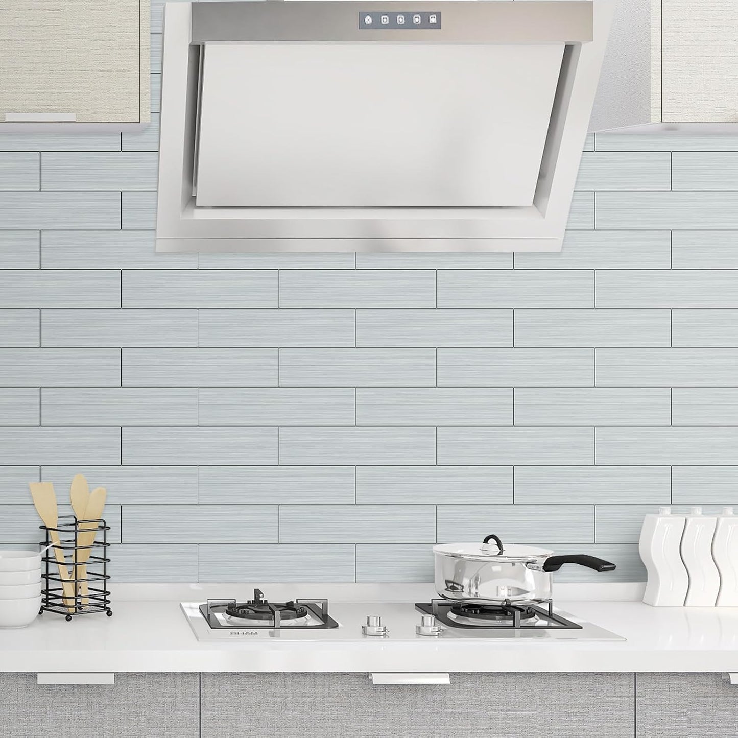 AULIGET 40-Piece Polished White Marble with Gold Peel and Stick Backsplash Wall Tiles, 3" x 12" PVC Faux Stone Stick on Tiles for Backsplash Kitchen, Bathroom, Laundry Room, Camper, Fireplace