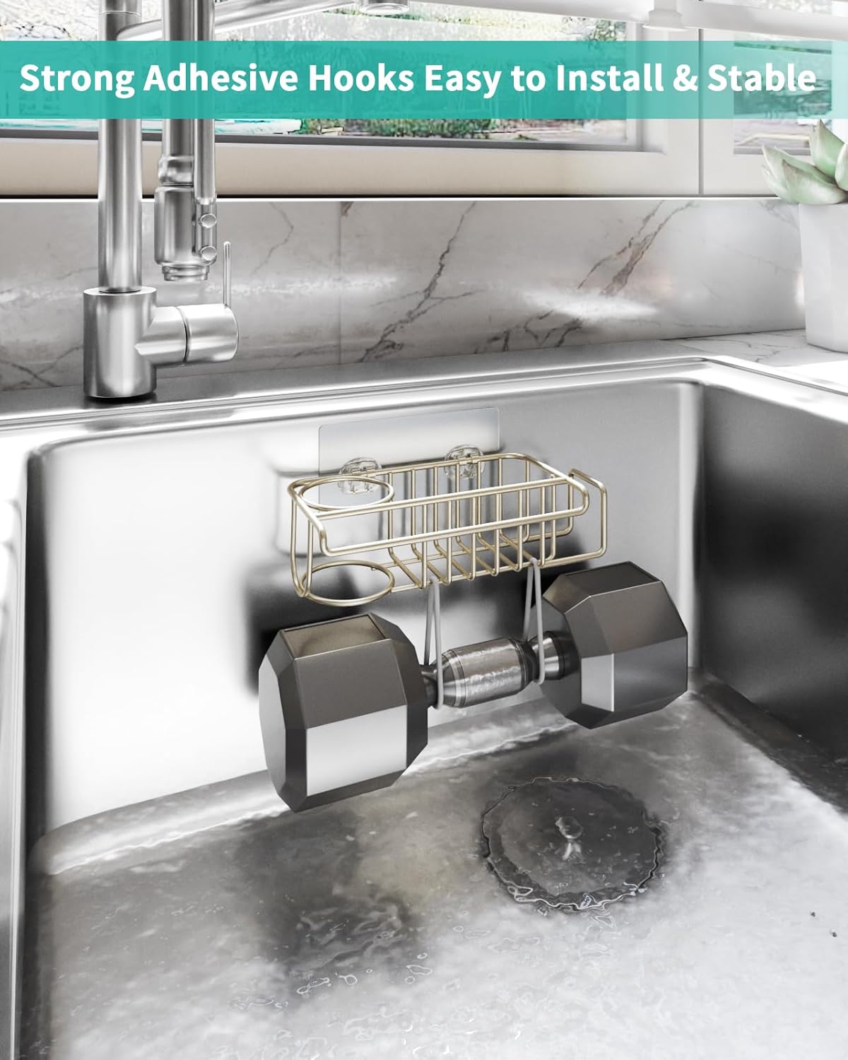 HapiRm 4 in 1 Sink Caddy Sponge Holder, SUS304 Stainless Steel Kitchen Brush Holder and Dish Cloth Hanger, Kitchen Organizers and Storage Essentials - Silver